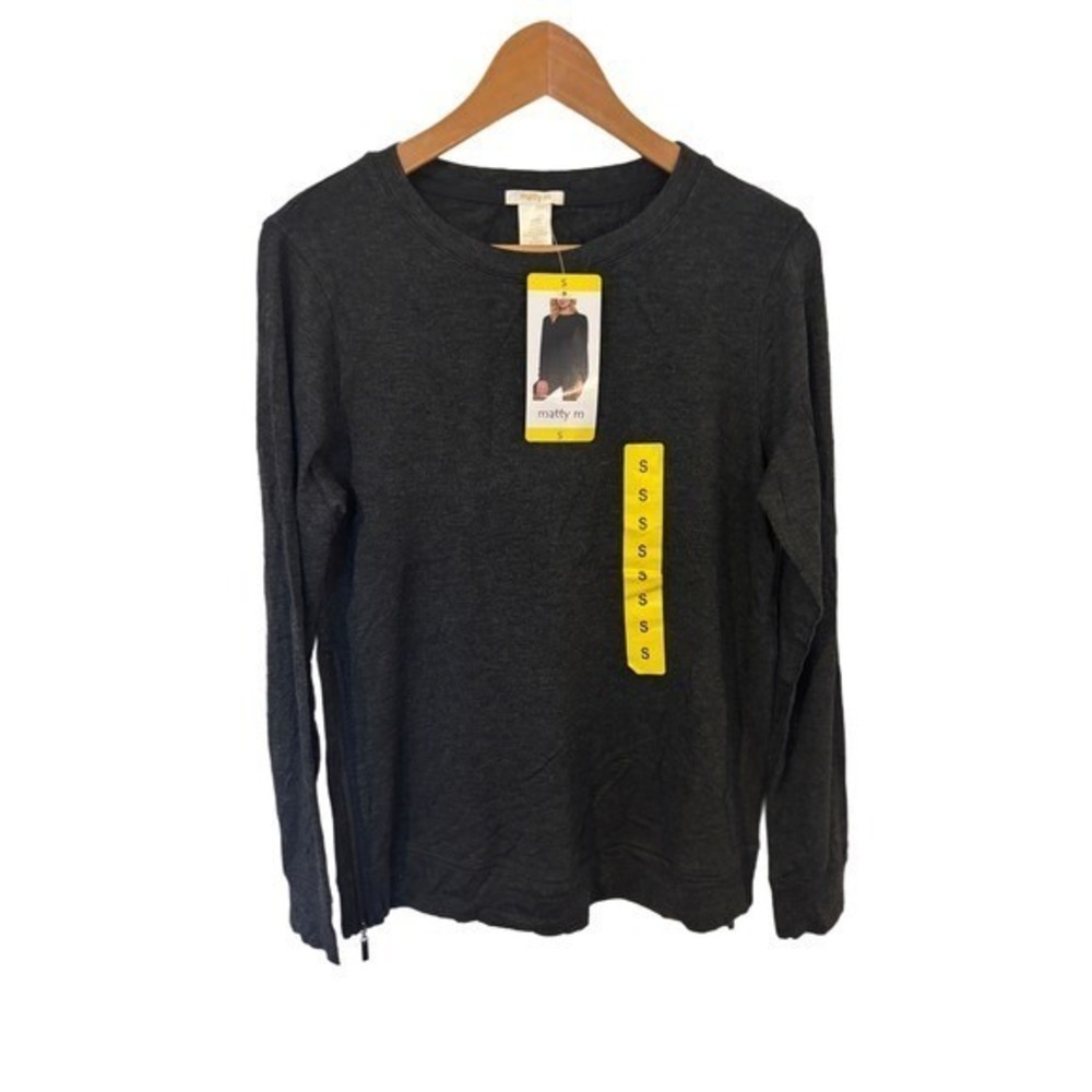 Matty M Womens Charcoal Gray Side Zip Long Sleeve Crew Neck Top MK6134 NEW